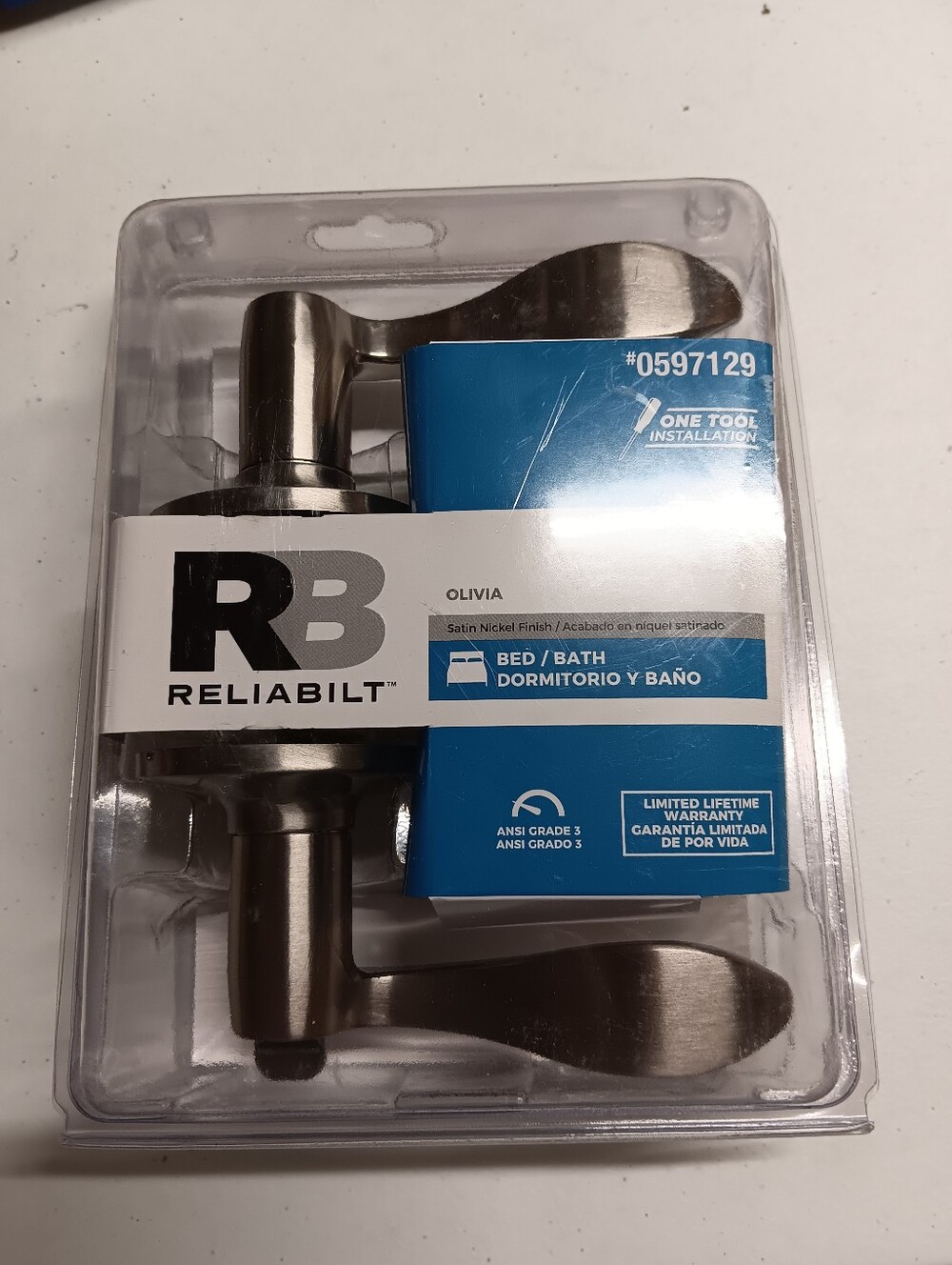 Reliabilt Olivia Satin Nickel Bed/Bath Lever Set New In Package